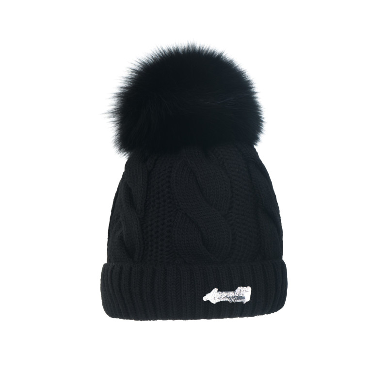 Braid cap with natural pompom