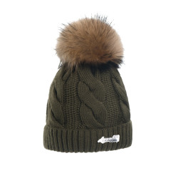 Braid cap with natural pompom