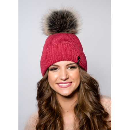 Smooth winter hat with cuff and eco pompom