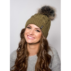 Braid winter hat with cuff and pompom