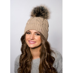 Braid winter hat with cuff and pompom
