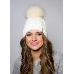 Braid winter hat with cuff and pompom