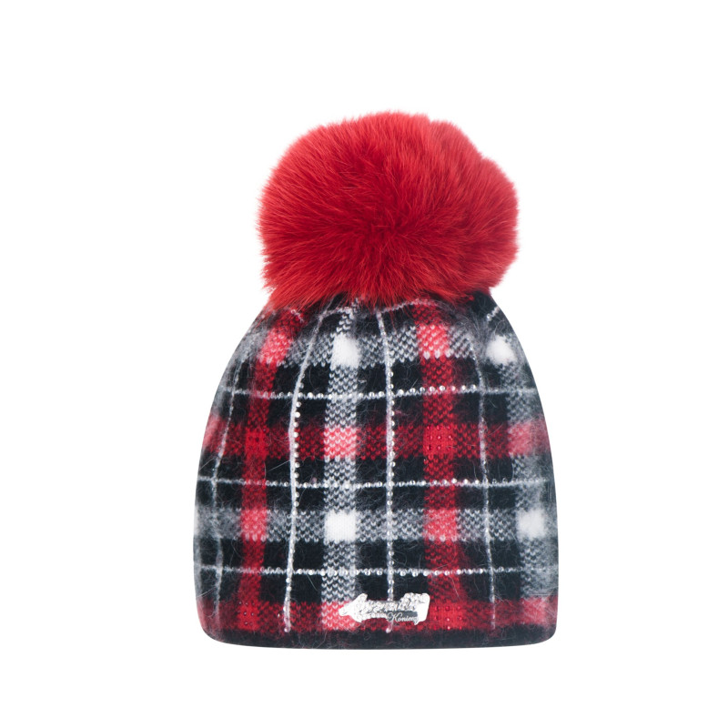 Angora checkered with natural pompom