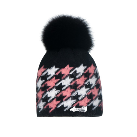 Angora houndstooth with natural pompom