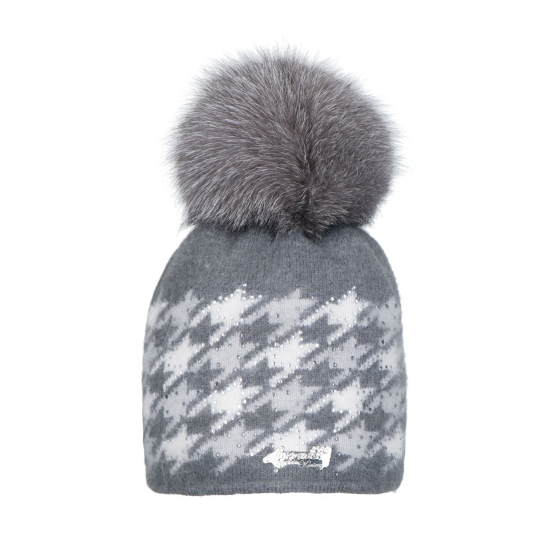 Angora houndstooth with natural pompom