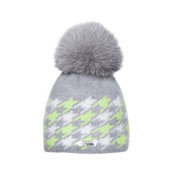 Angora houndstooth with natural pompom