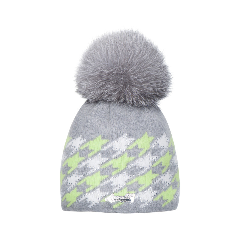 Angora houndstooth with natural pompom