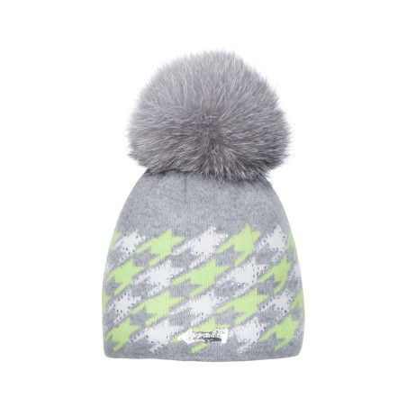 Angora houndstooth with natural pompom